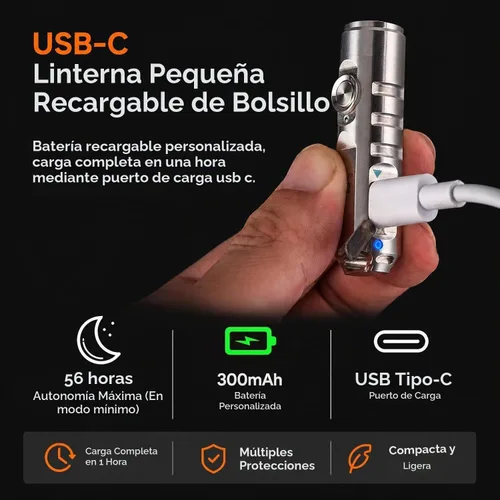 Vista 4 de RovyVon Aurora A2 G4 - Linterna de llavero brillante USB C recargable EDC, linterna de 650 lúmenes con clip magnético pequeño, función de bloqueo