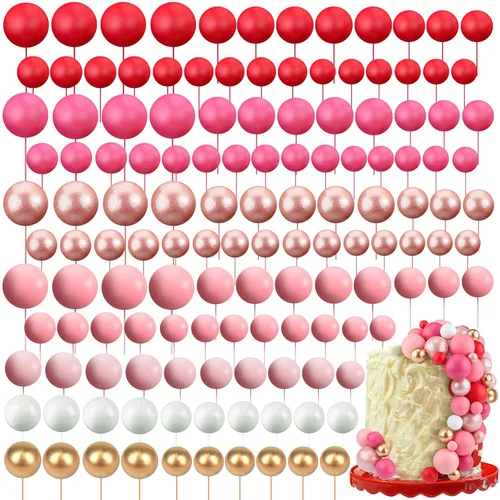 Vista 7 de Maitys 216 piezas de bolas para decoración de tartas, mini globos de espuma en forma de bola, para decoración de pastel para baby shower, fiesta