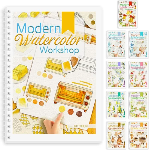 Vista 13 de Cuaderno de ejercicios de acuarela, libro de pintura de acuarela, apto para principiantes, 12 patrones diferentes para aliviar el estrés