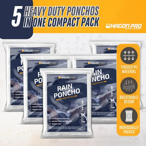 Vista 10 de Hagon PRO - Ponchos de lluvia desechables para adultos (paquete de 5)