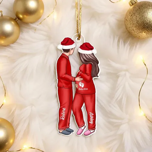 Vista 5 de Adorno de embarazo de Navidad personalizado para padres esperados 2025 – Adorno colgante de embarazo con nombre personalizado, anuncio de nuevo