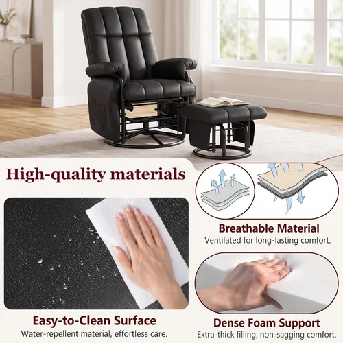Vista 9 de HOPUBUY Silla reclinable giratoria de 360° con bolsillos laterales dobles
