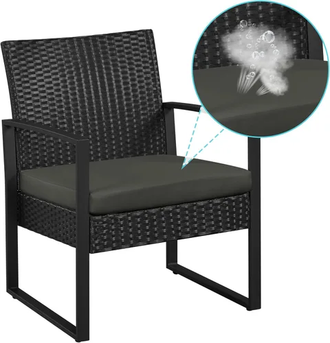 Vista 8 de YAHEETECH - muebles de patio conjuntos para interior o al aire libre. de mimbre moderno, juego de mesa auxiliar bistró, 3 piezas Negro /Gris
