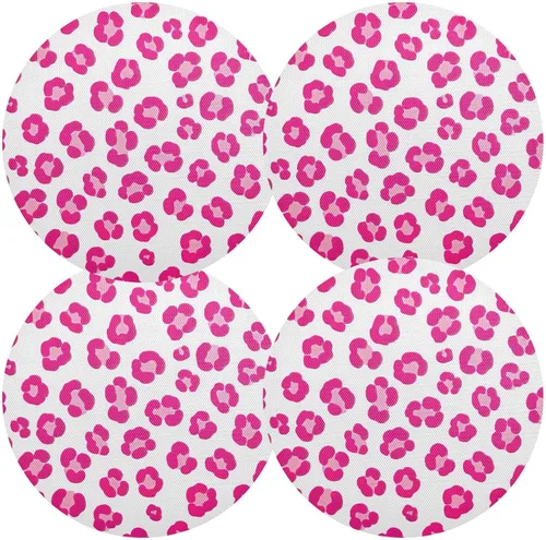 Vista 2 de Cute Pink Leopard White Round Place Mats, Heat Resistant Non Slip PVC Placemats Round for Kitchen one sizex4