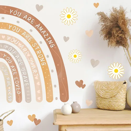 Vista 2 de Calcomanías de pared de acuarela arco iris, calcomanías de pared boho para habitación de bebé, calcomanías de pared motivacionales para decoración
