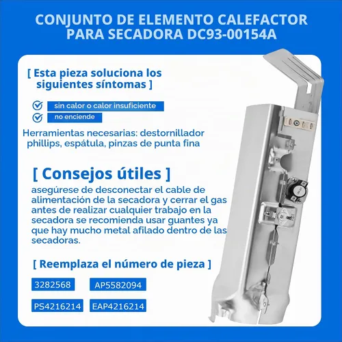 Vista 2 de DC93-00154A - Conjunto de elemento calefactor de secadora – Reemplazo de calentador de conducto de 3 cables para SAMSUNG, compatible con DC47-00032A