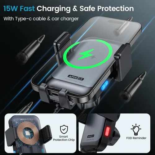 Vista 2 de APPS2Car Soporte de cargador inalámbrico para automóvil, ranura para CD, sujeción automática de 15 W, soporte de teléfono de CD de carga rápida