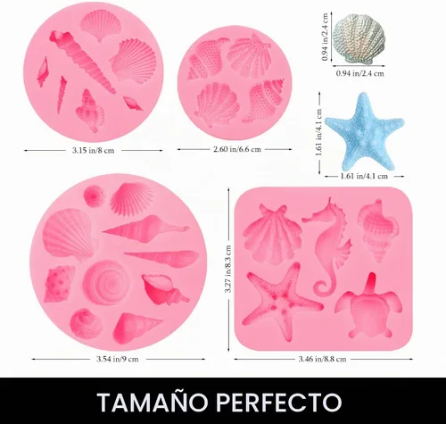 Vista 2 de Moldes de fondant de cuerno de concha de caracola, 4 paquetes de moldes