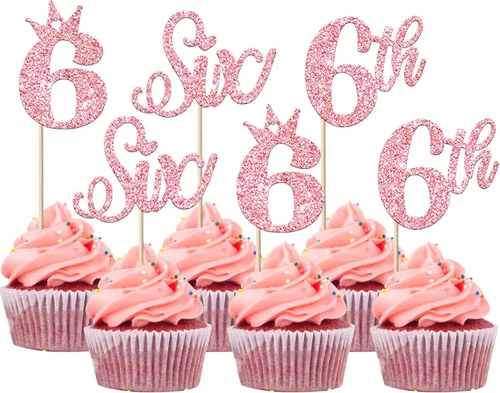 Vista 9 de Paquete de 24 adornos para cupcakes de un cumpleaños, con purpurina para el primer cumpleaños, coronas, decoraciones de pastel feliz para el primer