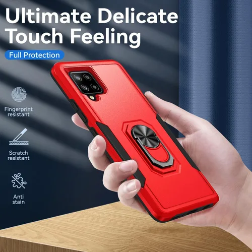 Vista 8 de Funda para Samsung Galaxy A42 5G con anillo de soporte, resistente protección de grado militar a prueba de golpes para Galaxy A42 5G (rojo)