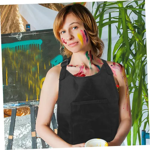 Vista 3 de Unomor Adjustable Art Apron for Artists Protective Painting Tool Storage Apron in Black Size S Waterproof and Chemical Resistant for Creative
