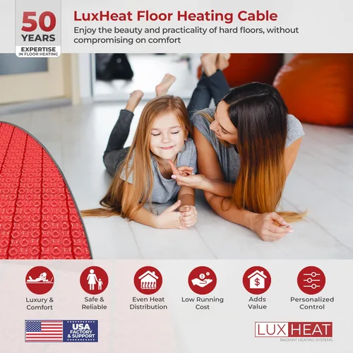 Vista 2 de LuxHeat Sistema eléctrico de calefacción por suelo radiante de 10 pies cuadrados - Sistema de calefacción de piso de 120 V para azulejos - Incluye