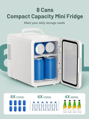 Vista 2 de KEENSTAR Mini refrigerador, mini refrigerador de 6 litros/8 latas, refrigerador pequeño de 110V AC/12V DC enfriador y calentador para dormitorio