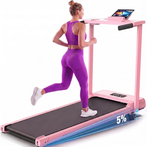 Vista 8 de ANCHEER Caminadora con escritorio, caminadora plegable de 3.5 HP con 15% de inclinación y barra de mango, ultra silenciosa, capacidad de 450 libras