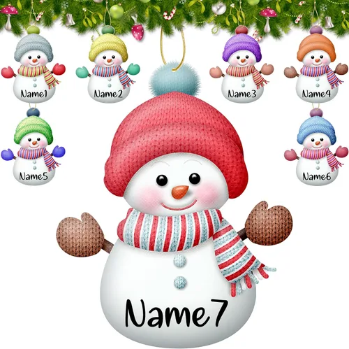 Vista 11 de 7 adornos de Navidad personalizados con nombre personalizado muñeco de nieve para árbol de Navidad, decoraciones colgantes regalos personalizados