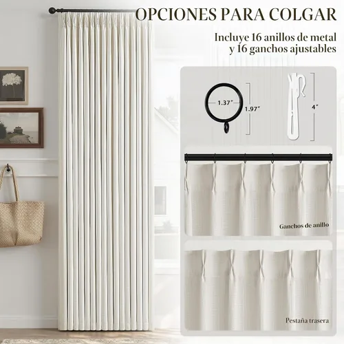Vista 6 de Cortinas opacas de lino plisado natural de 96 pulgadas de largo