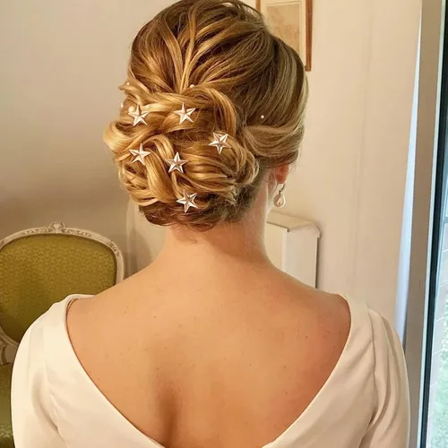Vista 4 de 20 pinzas para el cabello de estrella, pinzas de pelo en espiral de estrella dorada, horquillas de novia, pinzas trenzadas vintage para boda