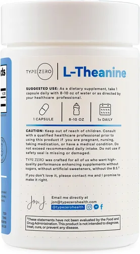 Vista 7 de Type Zero L-teanina (200 mg) 200 cápsulas - Suplemento limpio de L-teanina, ceto, sin OMG