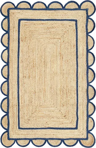 Vista 10 de Alfombra bohemia de yute con patrón festoneado (2 x 3 pies, negro)