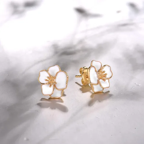 Vista 4 de Santuzza Aretes de oro macizo de 10 quilates con diamantes esmaltados para mujer