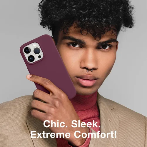 Vista 7 de GONEZ Funda magnética para iPhone 14 Pro, compatible con MagSafe, forro de microfibra antiarañazos y protector de pantalla, funda de silicona Rojo