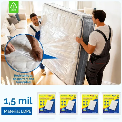 Vista 7 de TICONN 1 bolsa de colchón de plástico para almacenamiento de mudanzas, funda protectora de colchón impermeable, suministros de mudanza de colchones