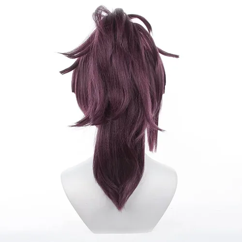Vista 4 de Tongtta Anime Jigokuraku Yuzuriha Cosplay peluca de pelo morado con cola de caballo disfraz de Halloween peluca para mujer para fiesta
