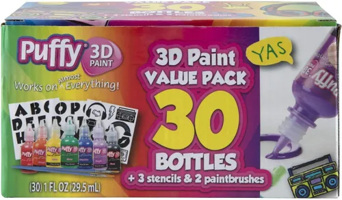 Vista 2 de Puffy Bulk Buy Paint - Juego de 30 pinturas 3D no tóxicas de alta calidad. Seguro para niños, ideal para proyectos escolares, permanente en tela