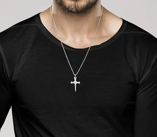 Vista 4 de Miabella Italian Rope Wrap Nail Cross Pendant Necklace Box Chain, Rhodium or 18K Yellow Gold Over 925 Sterling Silver Made in Italy