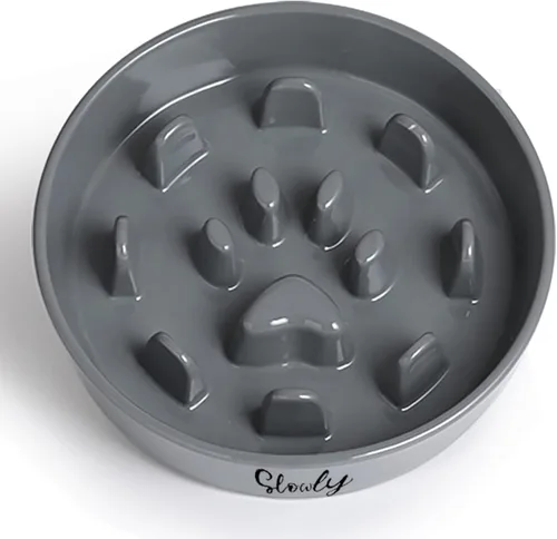 Vista 7 de Cuencos para perros de alimentación lenta, cuenco de cerámica para perros de tamaño mediano, color gris