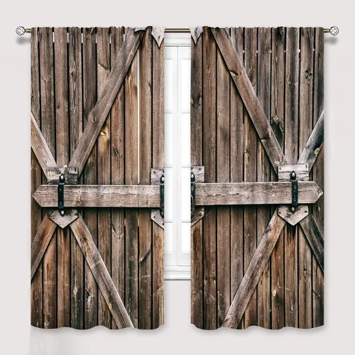 Vista 12 de Cortinas rústicas para dormitorio, puerta de granero antigua, tablero de madera, cortinas para sala de estar, madera rural dura, estilo rural