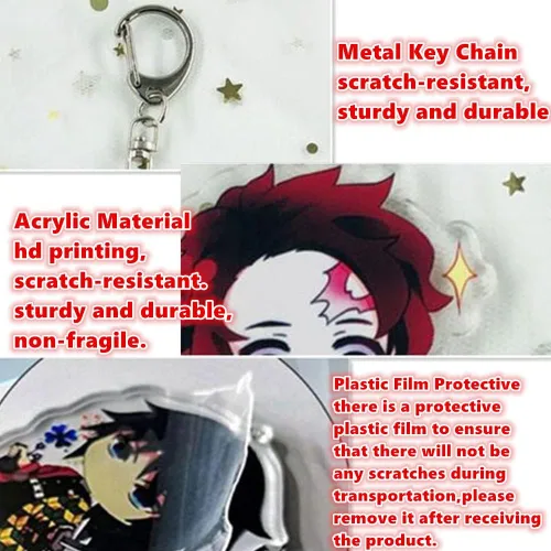 Vista 3 de Lindo Demon Slayer Kimetsu no Yaiba - Llavero de acrílico para cosplay, accesorios de automóvil, llavero colgante, regalos