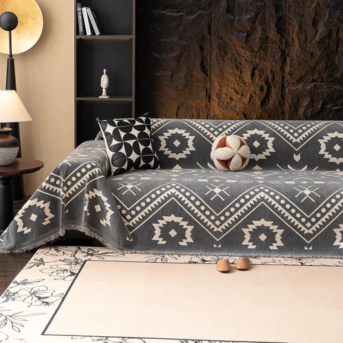 Vista 30 de VClife funda boho de sofá de felpilla para sofá seccional, funda antideslizante para sofá de 2 plazas, protector para mascotas con borlas, funda
