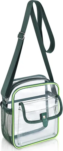 Vista 14 de Bolso bandolera transparente SPODEARS para eventos en estadios y conciertos - Cartera con correa de hombro ajustable con 1 soporte para botella
