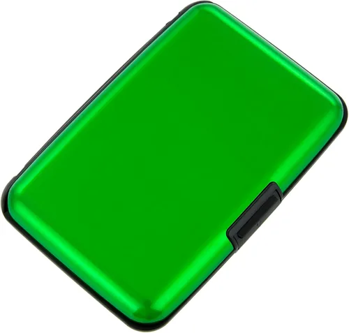 Vista 28 de Soporte para tarjetas de crédito, cartera metálica con bloqueo RFID para tarjetas de identificación para mujeres y hombres, funda rígida de aluminio