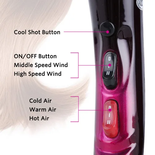 Vista 4 de Secador de pelo profesional con luz azul infrarrojo lejano negativo iónico 3500W secador de pelo de calor de secado rápido, potente secador de pelo