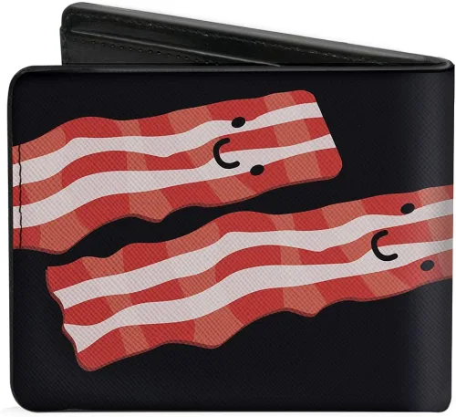 Vista 2 de Hebilla para hombre con hebilla de PU Bifold - Bacon & Eggs Black Bi Fold Wallet, multicolor, 4.0 x 3.5 US
