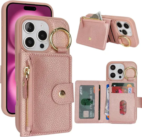 Vista 18 de Funda para iPhone 14 Plus con tarjetero, color negro Funda con cremallera y ranura para mujer y hombre