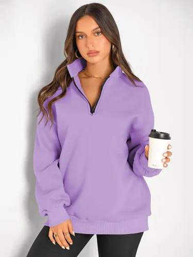 Vista 2 de Trendy Queen Womens Oversized Sweatshirts Hoodies Half Zip Pullover Fall Fashion Outfits 2024 Y2k Clothes