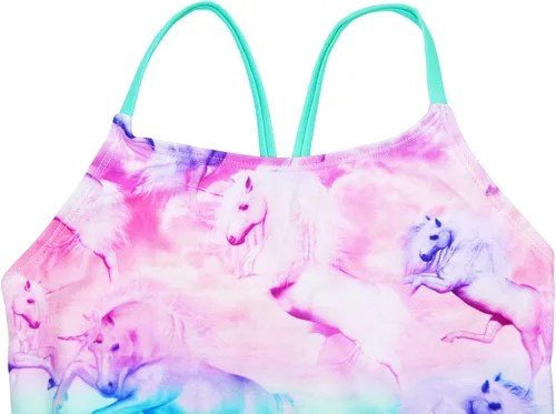 Vista 3 de Traje de baño tankini para niñas, traje de baño de dos piezas UPF 50+ lindo traje de baño tankini de unicornio para niños y niñas de 5 a 12 años