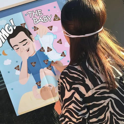Vista 8 de PARTYLOUD Pin The Sticker en el pañal, juegos de baby shower, divertidos juegos de baby shower, actividades temáticas de pañales, juegos de fiesta
