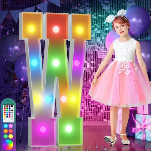 Vista 80 de Imprsv Letras coloridas de marquesina de 3 pies y letras grandes iluminadas RGB con control remoto, decoraciones de fiesta de cumpleaños Carta