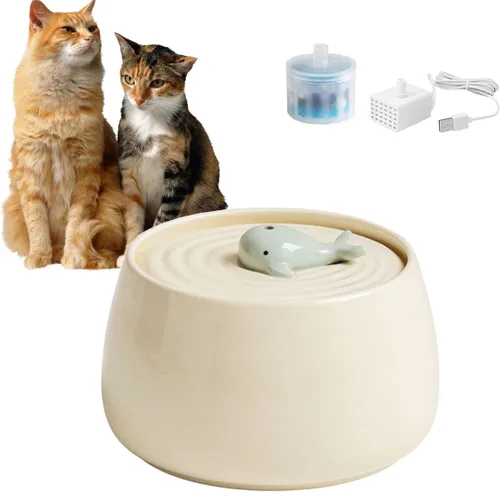 Vista 9 de Fuente de agua de cerámica para gatos, dispensador de agua de porcelana para gatos de 45 onzas/1.3 L, fuente de agua automática para mascotas