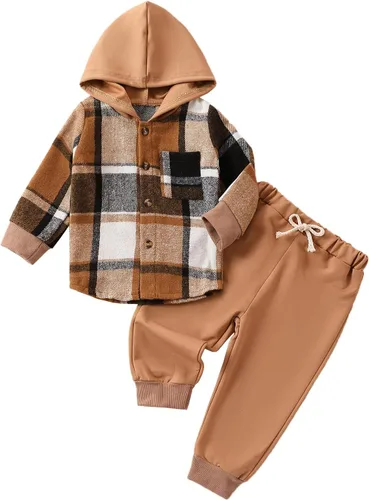 Vista 43 de Conjunto de ropa de otoño e invierno para bebé y niño, sudadera larga con capucha y pantalones para niños pequeños, 6, 12, 18, 24 meses, 2T Adorable