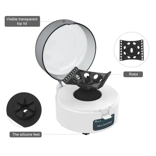 Vista 4 de Mini Centrífuga 4000RPM 0.2ml/1.5ml/2ml con Rotor 2-en-1 Equipo de Laboratorio Portátil Microcentrífuga