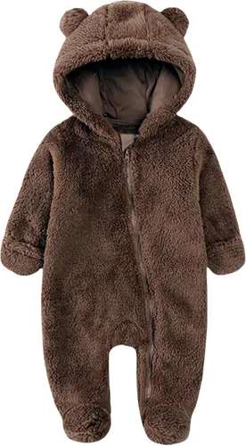 Vista 21 de CAHL&FAUO Traje de nieve para recién nacido, con diseño de oso de dibujos animados, mameluco de forro polar con capucha