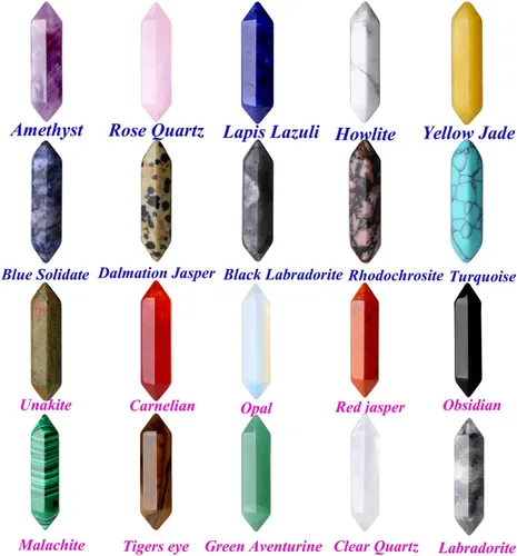 Vista 6 de Juego de 20 piedras de varita de cristales curativos, amatista natural, cuarzo rosa, cuarzo transparente, ojo de tigre, piedras preciosas