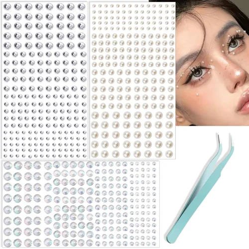 Vista 20 de NOOEPC Gemas faciales para el cabello, joyas autoadhesivas para la cara, joyas de ojos, diamantes de imitación para la cara, gemas para el rostro