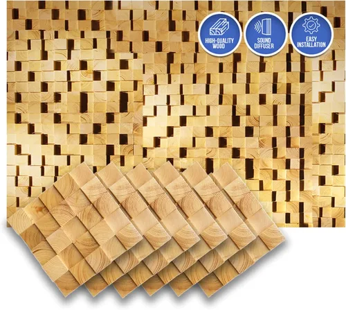 Vista 26 de Arrowzoom 1 Panel de arte de pared de madera de Finlandia de alto grado estilo bloque estético Difusor de sonido acústico STC 27 Home Studio