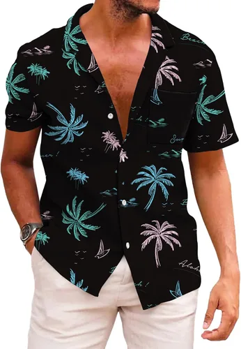 Vista 107 de KYKU - Camisa hawaiana funky para hombre, ropa tropical para vacaciones en Palm Beach